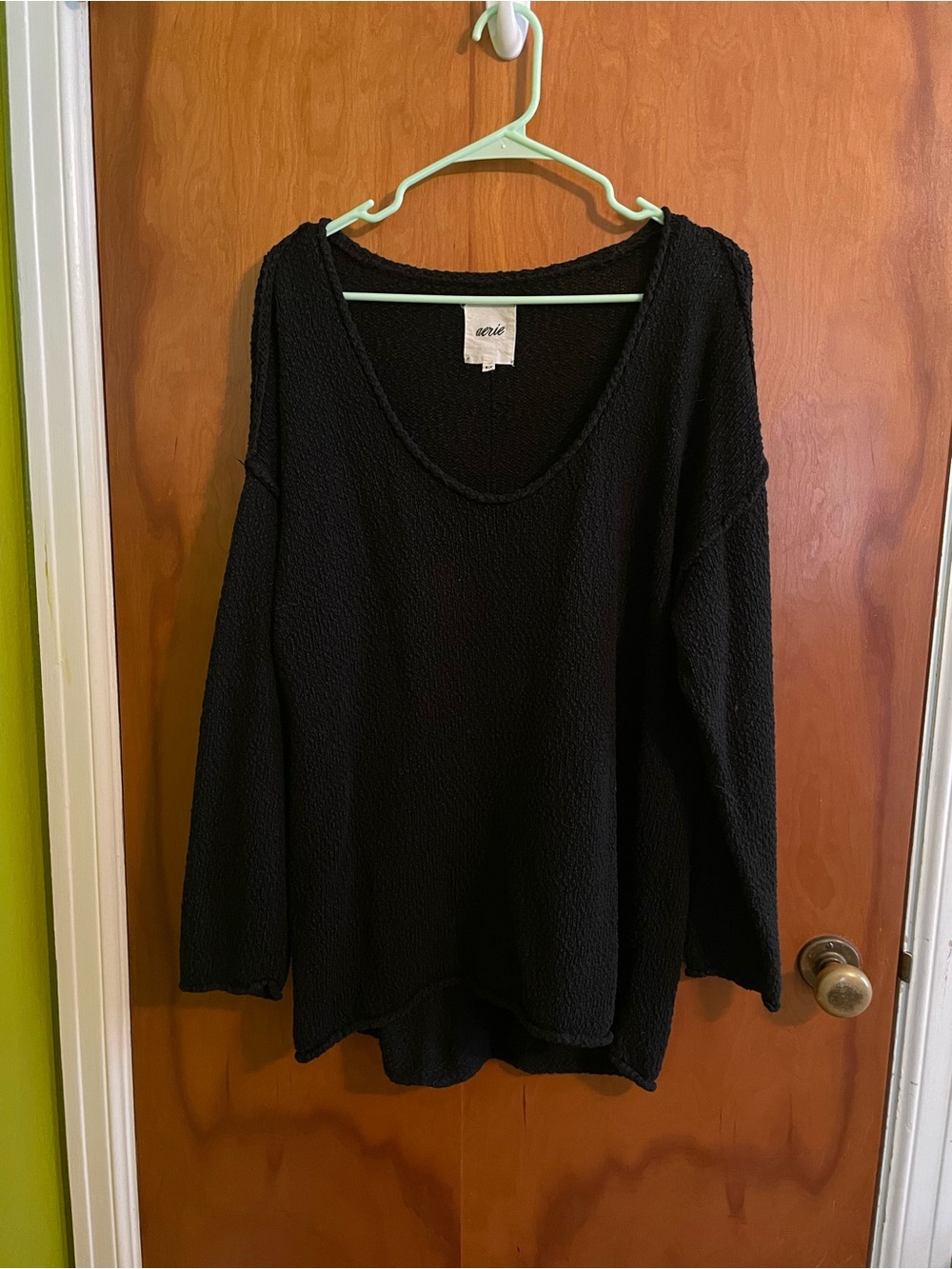 Aerie Black Textured Slouchy Oversized V-Neck Sweater